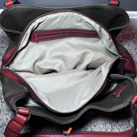 Jones New York Signature Olive Green Satchel Shoulder Bag Brown Trim - Picture 10 of 13